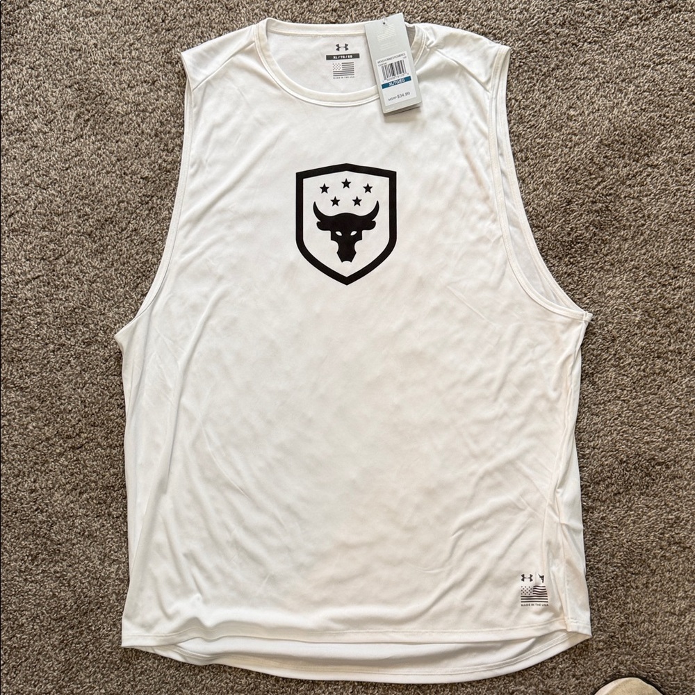 NWT Under Armour Men's White Tank Top with Black Logo
